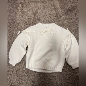 Elegant White Sweater with Ribbon Details